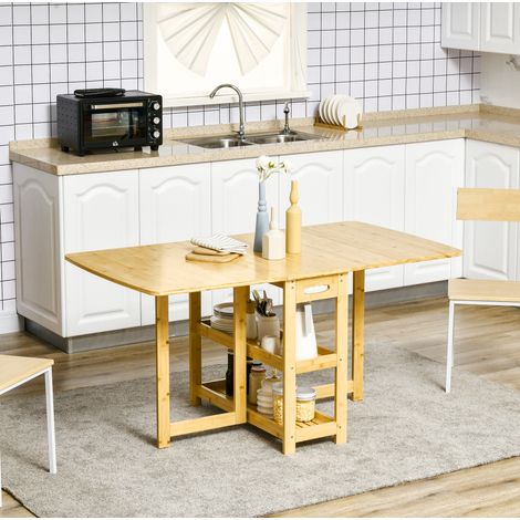 Mesa extensible plegable 149,5 x 80 x 73,5 cm de bambú natural con almacenaje HAVRYA (1/5)