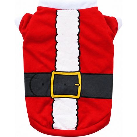 T-shirt de Noël pour chien, vêtements de fête pour animaux de compagnie (Bichon, Poméranien, etc.), tailles XS à L - Ceinture rouge de Noël (1/5)