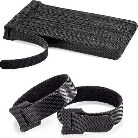 100 bridas de velcro para cables, sujetadores de cables, correas reutilizables para la gestión de cables, fáciles de cortar para asegurar cables, cables de PC, cables eléctricos, color negro, 150 mm x (1/5)