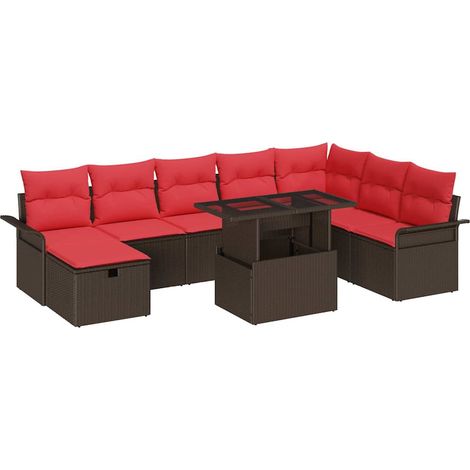 Conjunto de sofá de jardín con cojín 9 pcs Marrón Poliratán vidaXL (1/5)