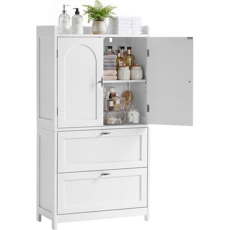 Homevive Armario para Baño de Suelo con 2 Puertas y 2 Cajones Mueble de Almacenaje de Madera con Estante Ajustable para Salón Cocina Entrada Blanco (1/5)