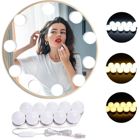 Lampe de miroir LED style Hollywood avec 3 modes de couleur et 10 niveaux de luminosité réglables pour miroir de maquillage / coiffeuse / salle de bain (8 000 Kelvin)-Fei Yu (1/5)