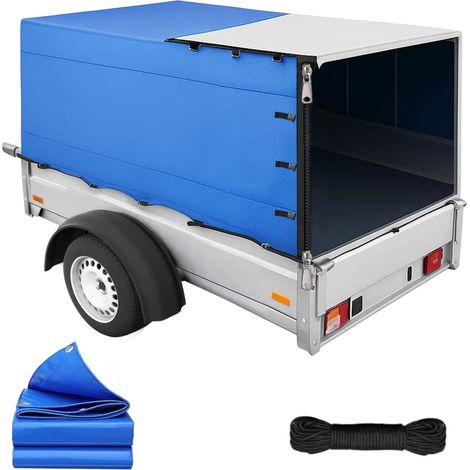 Bâche de Remorque, Bâche de Protection Tous Temps Durable avec Corde, Tissu Oxford 600D, Bâche de Couverture pour Remorques de 750 kg (avec Fermeture Éclair à l'Arrière) (1/5)