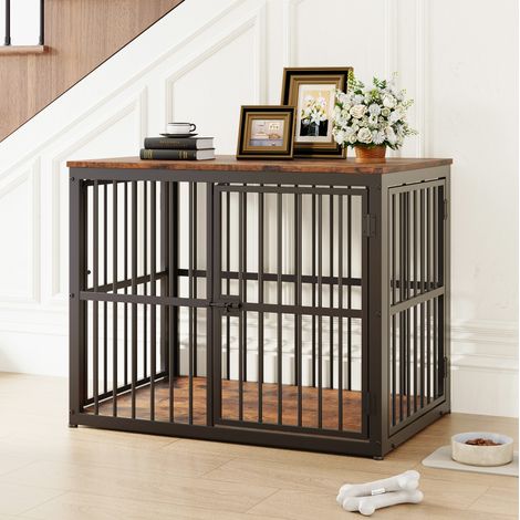 Cage pour chien modulable 84x56x66 cm en bois et métal noir, avec rangement pour salon FloraGrace (1/5)