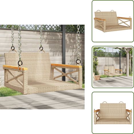 Hängesessel Beige 63x62x40 cm Poly Rattan - Outdoor Möbel - Gartenstuhl - Hangestuhl - Schaukelbank - Gartenlounge