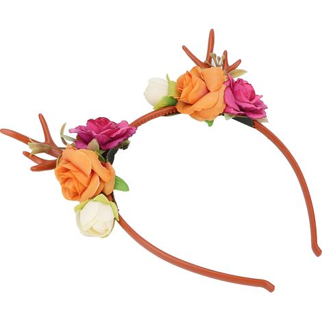 Serre-tête à fleurs en forme de bois de renne, couronne florale pour fête, cosplay, mariage, Noël, rose rouge