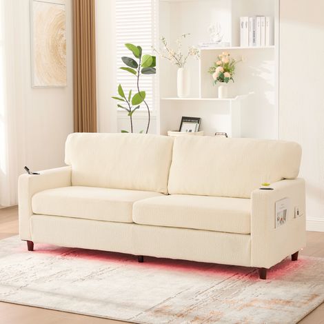Sofá de 2 plazas chenilla con USB C y LED beige OKMYHOME (1/5)