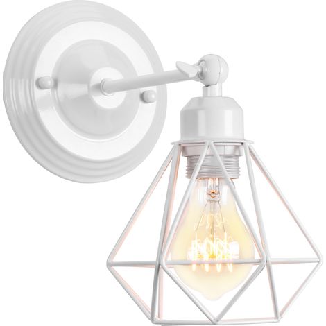 Vintage-Style Metal Indoor Wall Light, Diameter 15 cm, White, E27 Socket (1/5)