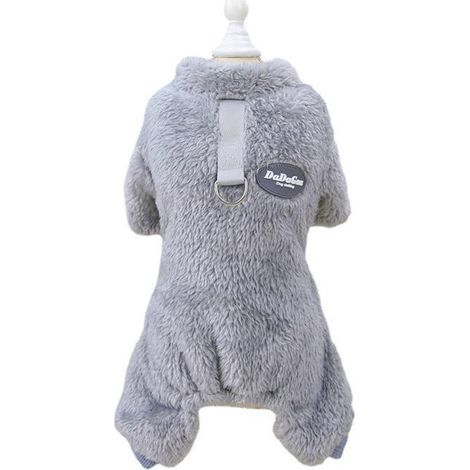 Vêtement chaud et doux pour petit chien avec jambières intégrées et anneau de traction, taille L, couleur grise (1/5)