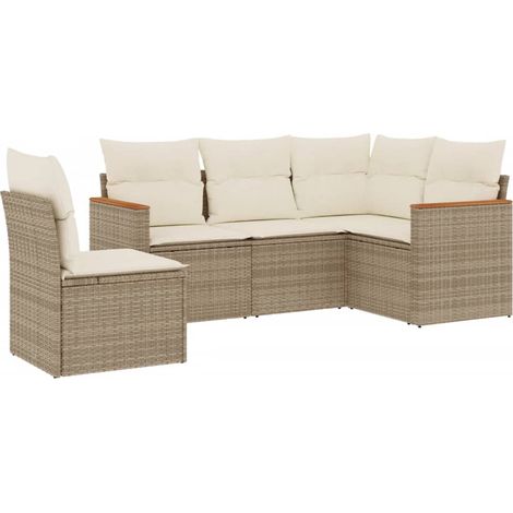 Maison Exclusive - Set Divano da Giardino 5 pz con Cuscini Beige in Polyrattan (1/5)