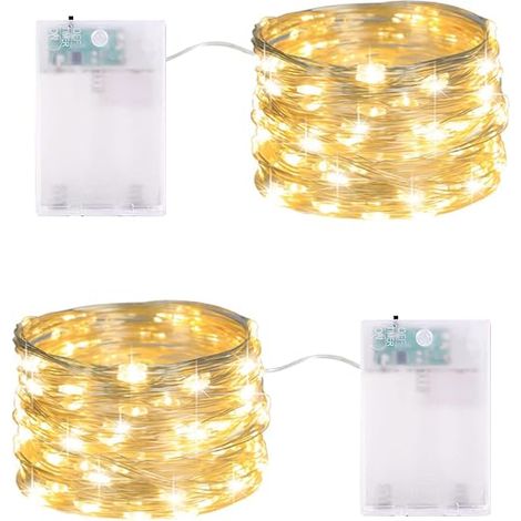 2 Pack Battery Operated Fairy Lights, 2M 20 LED Micro LED Fairy Lights with Timer Waterproof Silver Wire for Christmas Party Wedding Balcony Indoor Outdoor Warm White (1/5)