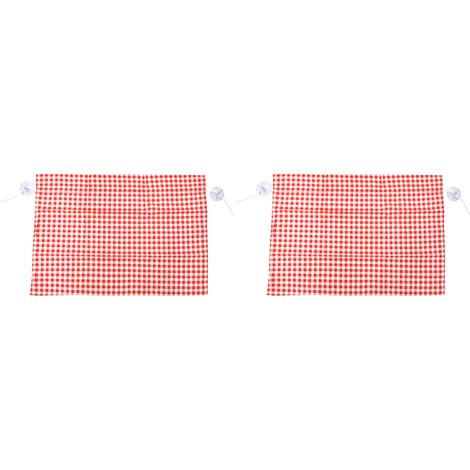 Lot de 2 rideaux pare-soleil latéraux anti-UV pour voiture, motif quadrillé, avec ventouses - Grille rouge (1/5)