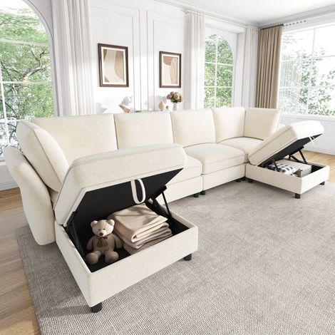 Pouf Hocker aus Chenille in Beige 289 x 137 x 84 cm HOMAIRE (1/5)