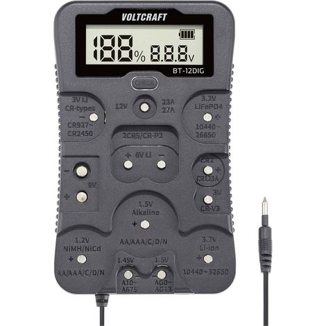 VOLTCRAFT Tester batterie BT-12DIG Campo di misura (tester batterie) 1,2 V, 1,5 V, 3 V, 3,7 V, 6 V, 9 V, 12 V Pila, Bat (1/5)