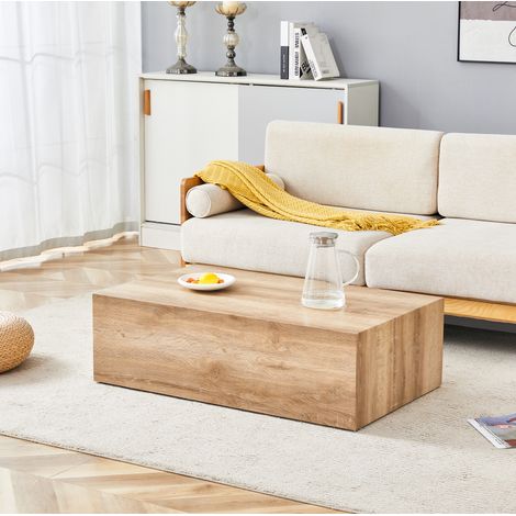 Rechteckiger Couchtisch 90 x 50 x 30 cm aus MDF in Holzoptik, ohne Montage, HAVRYA (1/5)