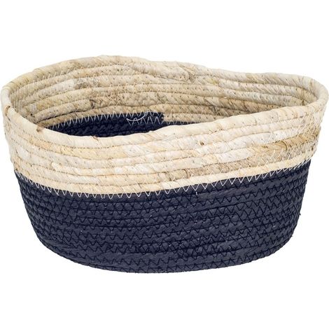 Panière en jonc de mer - noir et naturel