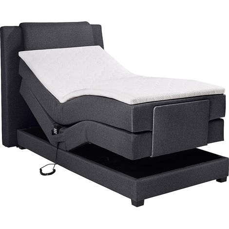 Vente-Unique – Lit boxspring 100 x 200 cm – Sommier électrique avec matelas et surmatelas – Tissu polyester gris anthracite – Technologie ressorts ensachés