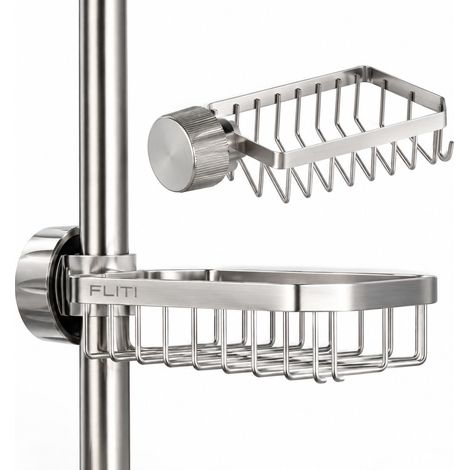 FLITI 2x Porte-savon douche acier inoxydable sans perçage pour tringles 20-32mm support shampoing éponge salle de bain (1/5)