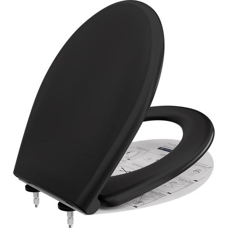 1 - WC-Sitz - Absenkautomatik - Antibakterielles Duroplast-Material - Belastbarkeit: 150 kg - Schnellverschluss - Für O-förmige WC-Becken - Schwarz - Universal (1/5)