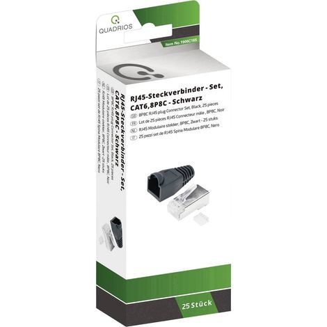 Quadrios Kit connettori RJ-45 CAT 6 1906C165 Spina dritta Numero di poli 8P8C Nero 25 pz. (1/3)