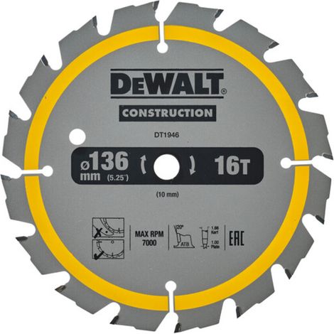 Dewalt DT1946 Construction Circular Saw Blade 136mm x 10mm x 16T