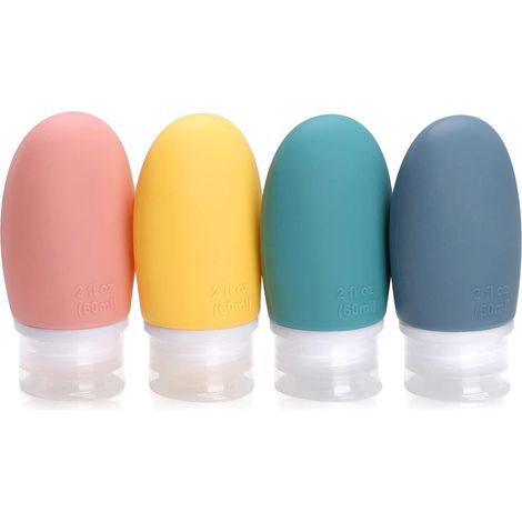 Reiseflaschen Silikon 60ml Auslaufsicher 4 Stück Blau Cyan Rosa Gelb (1/5)