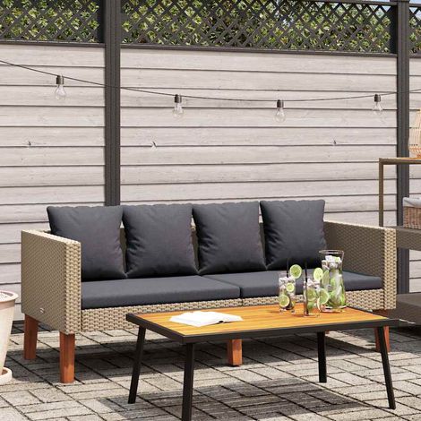 2-Sitzer-Gartensofa mit Auflagen Poly Rattan Beige (1/5)