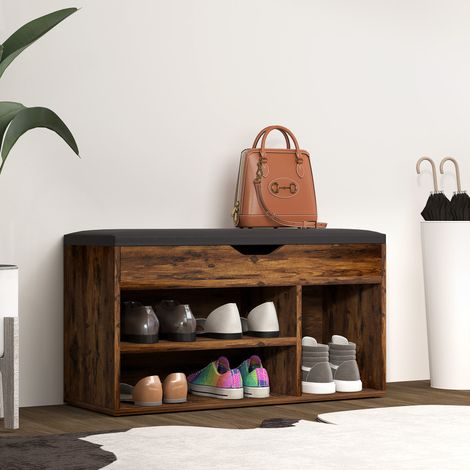 Table Console d'Entrée Style Industriel, 3 Tiroirs + 1 Plateau, Aspect Bois, 100x35x76,5cm, Marron Clair & Noir