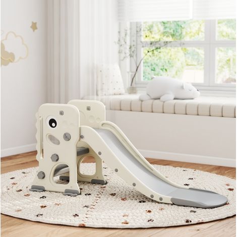 Tobogán infantil 3 en 1 con escalera, canasta, plegable, marfil HAVRYA (1/3)