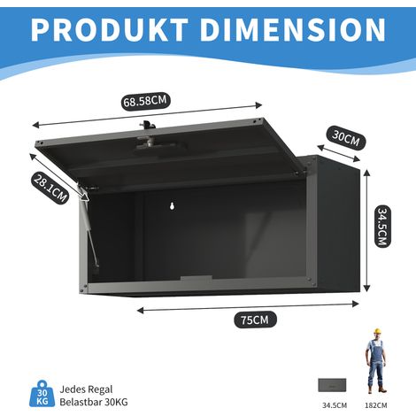 Armoire murale métallique polyvalente, armoire utilitaire murale avec porte verrouillable, armoire à outils suspendue en acier, idéale pour le garage, le sous-sol, l'atelier et la cuisine, H 34,5 cm × (1/5)