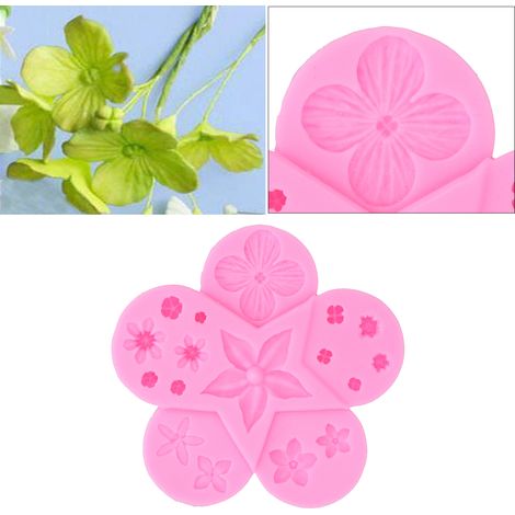 Moule en silicone en forme de fleur et de feuille, moule à chocolat, moule à fondant pour gâteau DIY, ustensiles de cuisine rose (1/5)