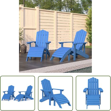 Lot de 2 Chaises de jardin Adirondack Moderne avec repose-pieds PEHD Bleu,73 x 83 x 92 cm (1/5)
