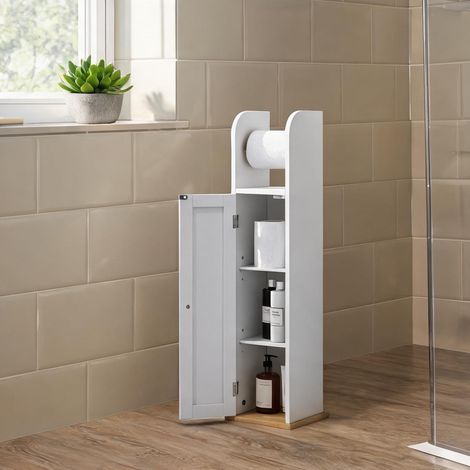 Armoire de toilette étroite avec dévidoir et étagères réglables (1/5)