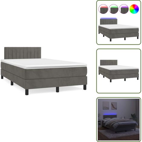The Living Store Sommier à lattes de lit avec matelas LED gris foncé 120x190 cm - Lit Plateforme - Lit Capitonné - Lit Design - Lit Velours - Lit Avec Éclairage Led (1/5)
