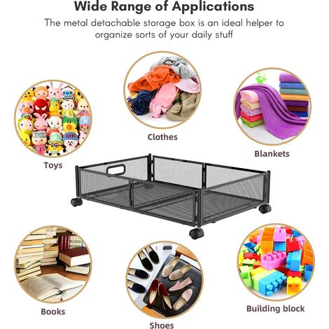 Caisson de rangement métallique démontable robuste à roulettes - Organisateur pliable pour bedroom - Bac sous lit pour vêtements, chaussures, jouets et textiles (1/5)