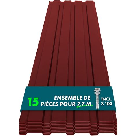 Floordirekt – Lot de 15 tôles métalliques 115 x 45 cm – Épaisseur 0,25 mm – Résistantes aux intempéries et UV – Montage rapide avec vis incluses