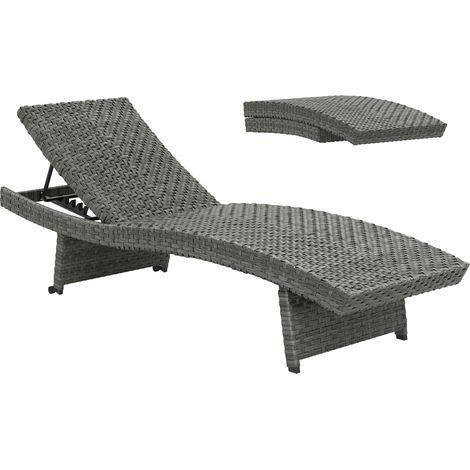 Outsunny PE Rattan Sun Lounger with 4-Level Adjustable Backrest, Mixed-grey