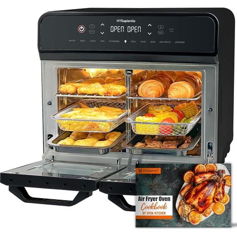 22L friteuse à air chaud 2 chambres, mini-four à convection, écran tactile LED, 10 programmes friteuse sans huile Dual Zone Air Fryer Oven, aciers inoxydables, Airfryer xxl (1/5)