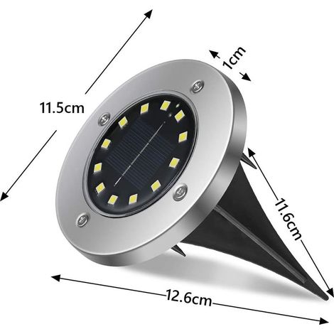 GROOFOO Lumière Solaire Extérieur,12LED Luminaire Jardin Au Sol Eclairage 6000K Etanche IP65 Lampe Solaire Spot Encastrable Pour Chemin Terrasse Cour Souterraine