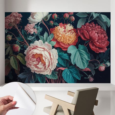 Papier peint autocollant adhésif avec imprimé motifs uniques apparence moderne Fleurs colorées 104x70 cm (1/5)