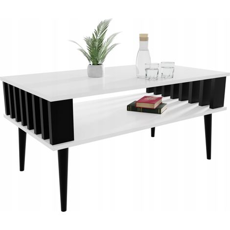 Table basse Lamella pour le salon, blanc/noir (1/5)