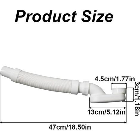 G1-1/2"-Flexschlauch mit flachem P-Anschluss, flacher, selbsttragender Ablauf für Badewanne und Wohnmobil, robustes ABS-Material (1/5)