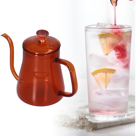 Une cafetière en verre avec perforateur manuel, une tasse à café avec un long bec verseur en col de cygne et une bouteille d'eau couleur café de 350 ml. (1/5)