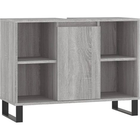 Mobiletto da bagno con contenitore 80 x 33 x 60 cm stile industriale realizzato in legno ingegnerizzato Sonoma grigio 020049069