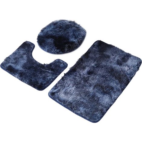 Badematte Set aus 3 Stück Modern Weich Rutschfest Waschbar Absorbierend – Blau