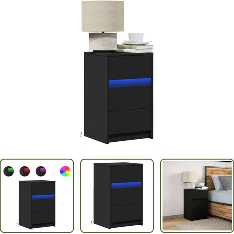 LED-Beleuchtung - Nachttisch mit LED-Leuchten Schwarz Holzwerkstoff (1/5)