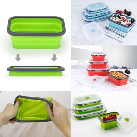 3pcs Ensemble boîtes lunch silicone - Pliable Réfractaire - 350 500 800 ml (1/4)