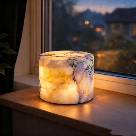 Lumière d'ambiance tactile effet marbre : modèle avec chargeur Type-C, 5 niveaux de luminosité, style rétro crème (lumière colorée) (1/5)