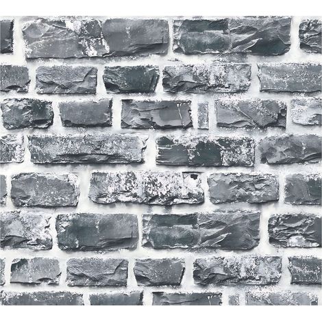 Papier peint aspect pierre carrelage Profhome 361404 papier peint intissé lisse avec un dessin nature mat gris noir 5,33 m2 (1/5)