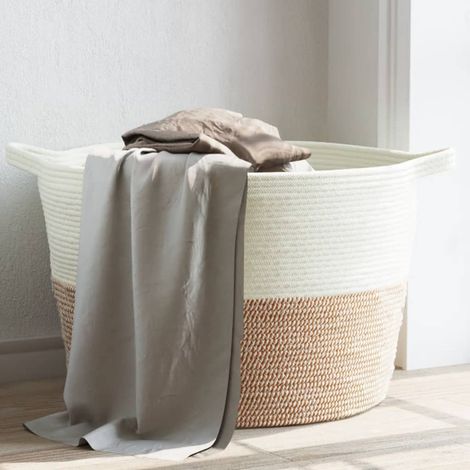 Wäschekorb Braun und Weiß Ø60x36 cm Baumwolle (1/5)